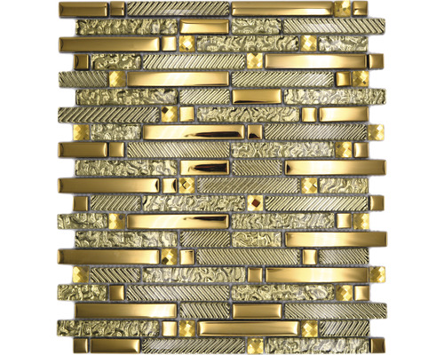 Mozaic sticlă-metal XCM GV918 auriu 29,8x33,8 cm Placă de mozaic cu elemente dreptunghiulare și pătrate