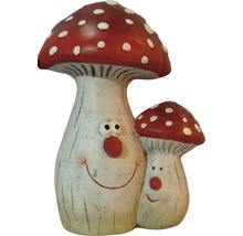 Figurine decorative de grădină: Două ciuperci pictate cu fețe prietenoase
