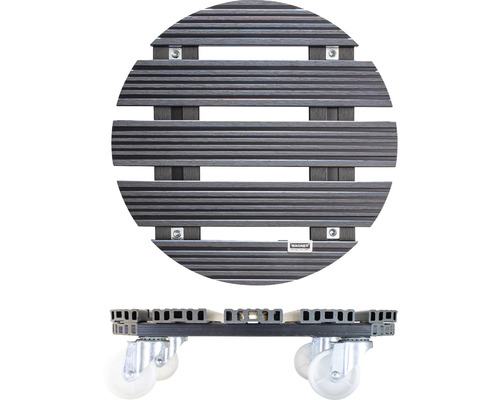 Suport rotund pentru plante din lemn cu role