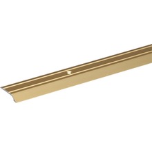 Profil de margine de scară auriu din aluminiu cu găuri de fixare.