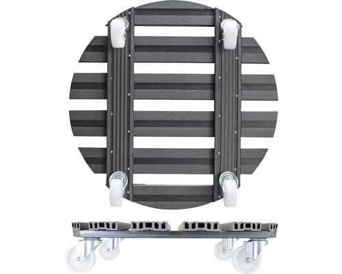 Suport rotund pentru plante din lemn cu role