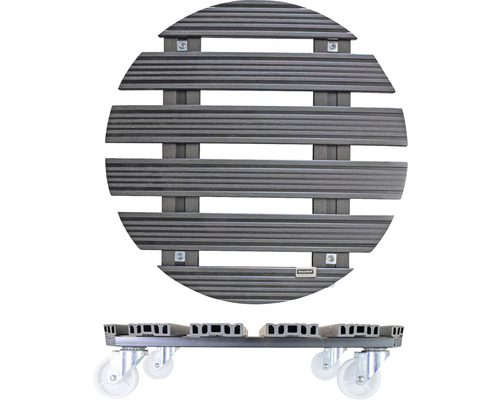 Suport rotund pentru plante din lemn cu rotile