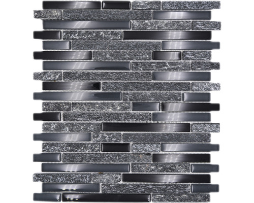 Mozaic sticlă-piatră naturală XCM MV798 gri-negru 29,8x33,8 cm