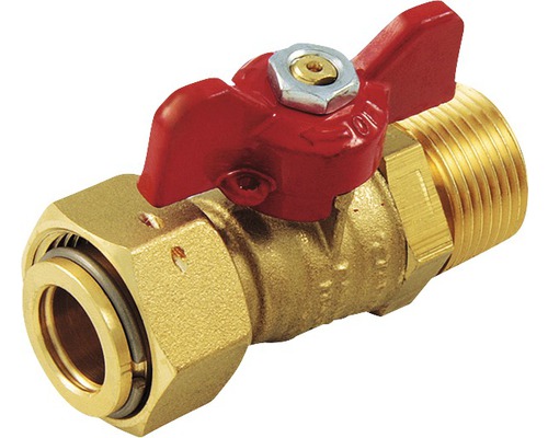 Robinet apă Tiemme de trecere cu piuliță și fluture FI-FE 1/2”x1/2” Robinet sferic din alamă cu manetă roșie