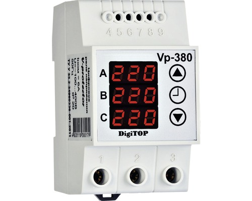 Releu digital de protecție tensiune DigiTOP 6A trifazic, pentru tablou electric Releu de monitorizare a tensiunii DigiTOP Vp-380