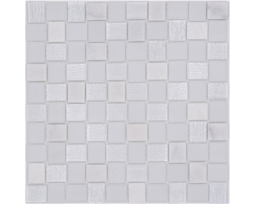 Mozaic piscină sticlă-piatră naturală XCM R07 mix alb 27,3x27,3 cm