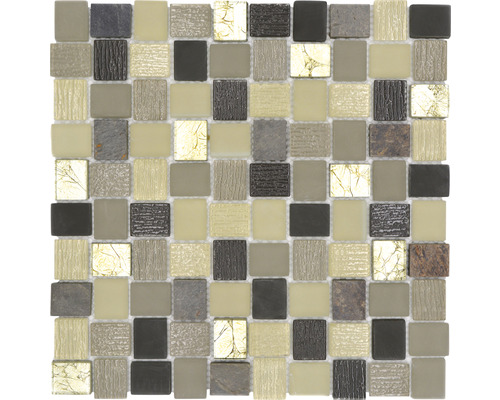 Mozaic sticlă-piatră naturală XCM R09 mix rustic 27,3x27,3 cm Placă de mozaic cu elemente pătrate din diferite materiale