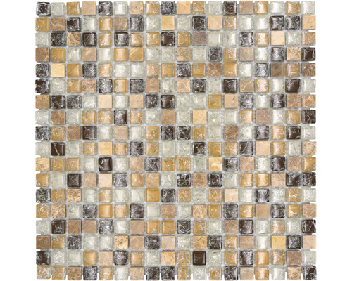 Mozaic sticlă-piatră naturală XIC 1053 bej 30,5x30,5 cm Placă de mozaic cu elemente pătrate