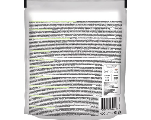 Spatele ambalajului hranei pentru pisici sterilizate Purina Pro Plan Adult