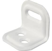 Conector de colț alb cu două găuri și o ureche dreptunghiulară