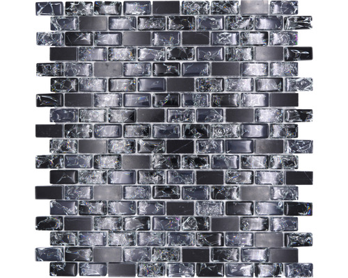 Mozaic sticlă-piatră naturală XIC B1128 negru 30x28,5 cm Placă de mozaic cu elemente dreptunghiulare din sticlă și metal
