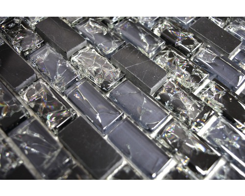 Placă mozaic cu elemente dreptunghiulare din sticlă și piatră