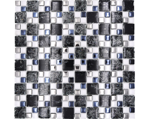 Mozaic sticlă-piatră naturală XIC K1499 mix negru-argintiu 33,8x33,8 cm