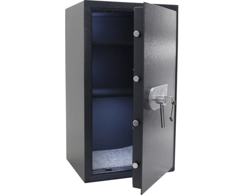 Seif deschis cu rafturi și cheie