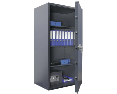 Seif deschis cu rafturi și obiecte de valoare