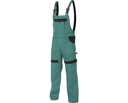 Pantaloni de lucru cu pieptar Ardon Cool Trend din bumbac verde/negru, mărimea 48
