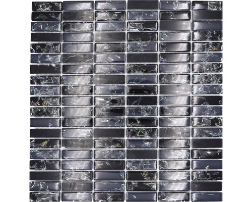 Mozaic sticlă-piatră naturală XIC S1228 negru 32,2x31 cm Covor mozaic cu aspect de sticlă și piatră, formă dreptunghiulară