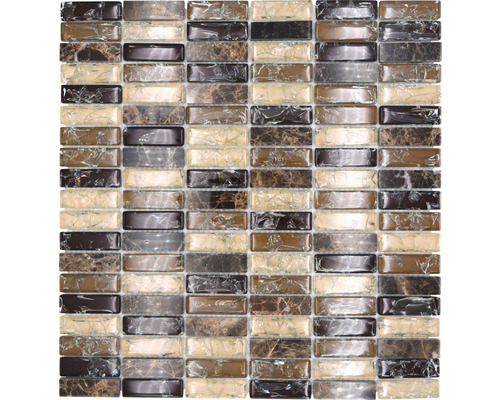 Mozaic sticlă-piatră naturală, tip bețișoare, XIC S1255 Emperador închis 32,2x31 cm