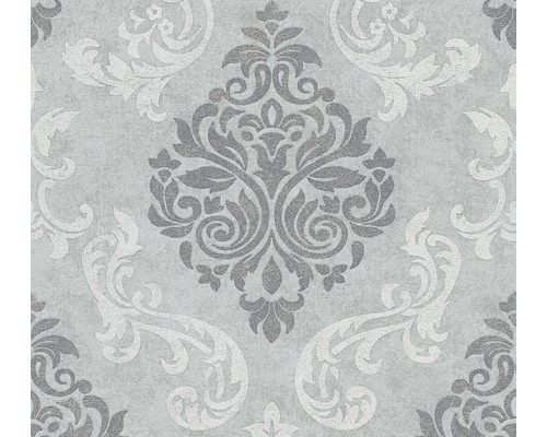 Tapet vlies imprimeu ornamental gri/argintiu 10,05x0,53 m Tapet cu model floral damasc