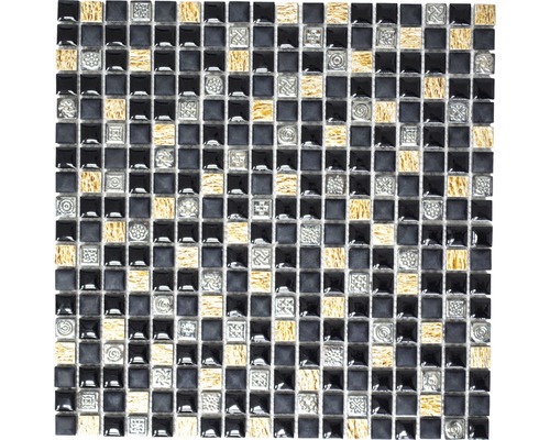 Mozaic piatră naturală XRS S3K negru-auriu 30x30 cm