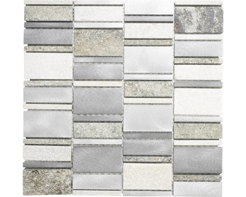 Mozaic piatră naturală-aluminiu XSA 505 argintiu 30x30 cm Placă de mozaic din piatră și sticlă