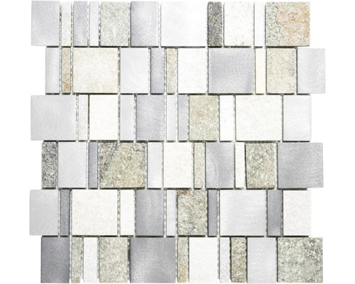 Mozaic piatră naturală-aluminiu XSA 515 argintiu 30x30 cm