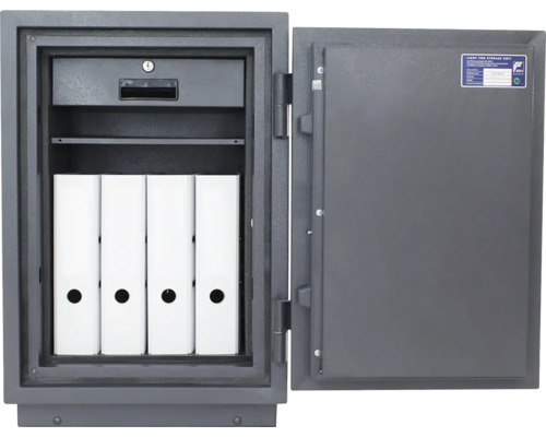 Seif de documente deschis cu sertar și dosare