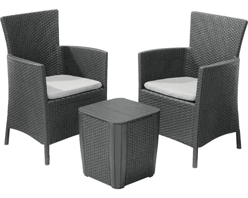 Set mobilier grădină/terasă Allibert Jardin Yowa plastic 3 piese 2 locuri grafit