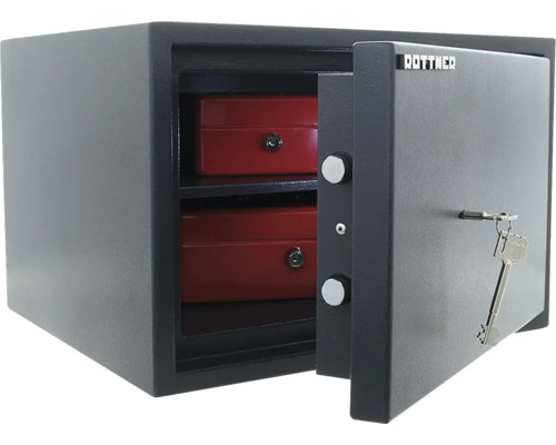 Seif mobilă deschisă cu două sertare și cheie