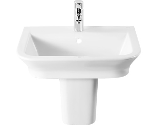 Chiuvetă albă cu robinet și piedestal