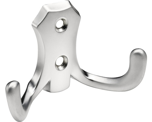 Cuier pentru mobilă cu 2 cârlige Hettich Classic 77x47 mm, zamac nuanță aluminiu Cârlig dublu pentru haine, montat pe perete