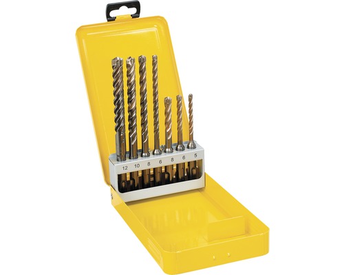 Set de burghie pentru piatră în cutie metalică galbenă