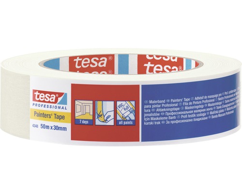 Bandă mascare premium tesa® crem 30 mm x 50 m Bandă adezivă creponată profesională Tesa pentru zugrăveli, 50 metri x 30 milimetri