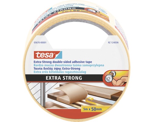 Bandă pentru pardoseli tesa® Extra Strong 5 m x 50 mm Rola de bandă adezivă dublu adezivă Tesa Extra Strong