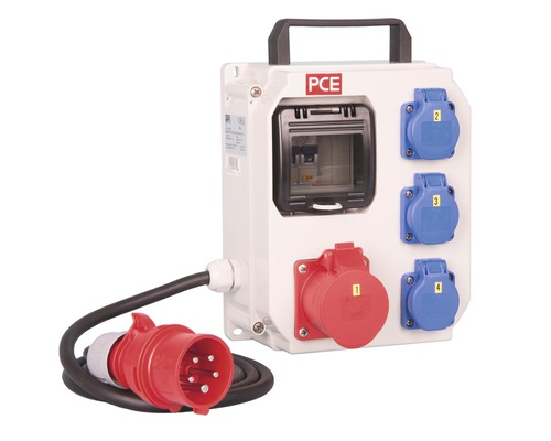 Distribuitor electric trifazic PCE 4 prize (3 CP + 1 trifazată) cablu 2m H07RN-F 5x1,5 mm² IP54 Distribuitor electric trifazic PCE 4 prize (3 CP + 1 trifazată) cablu 2m H07RN-F 5x1,5 mm² IP54