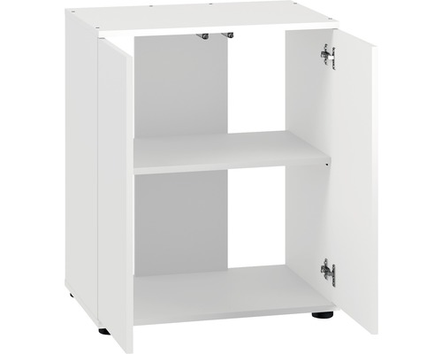 Dulap inferior alb cu două uși deschise și un raft