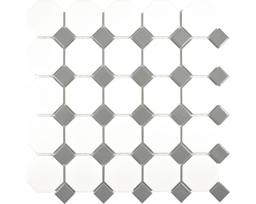 Mozaic piscină OCTAG469 alb mat metal lucios 29,5x29,5 cm Placă de mozaic cu elemente octogonale și pătrate