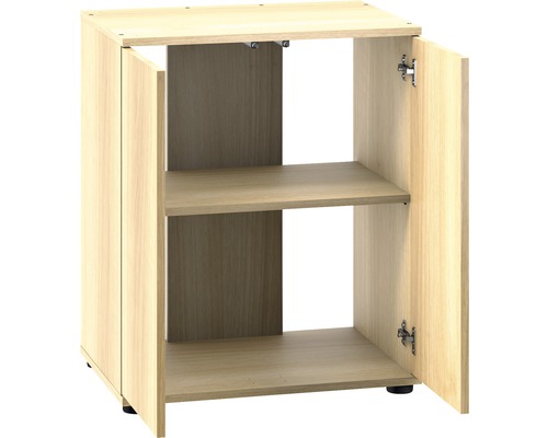Dulap inferior deschis din lemn cu două rafturi și două uși