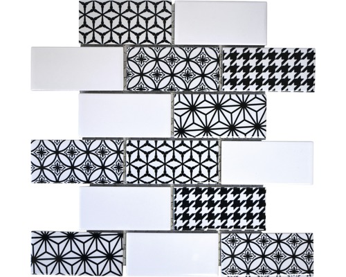 Mozaic piscină ceramic Misto alb/negru lucios 28,3x29,1 cm