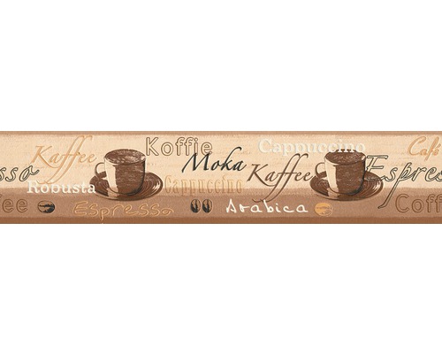 Bordură tapet 6339-10 Only Borders Coffee maro 5 m x 13 cm Bordură cu motive de cafea și tipuri de cafea