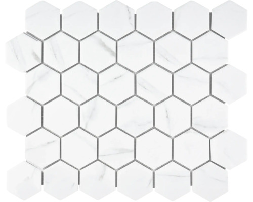 Mozaic piscină ceramic CIM HX5 CR alb 32,5x28,1 cm Placă de mozaic cu elemente hexagonale marmorate
