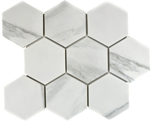 Mozaic piscină ceramic CIM HX9 CR Hexagon Carrara 25,6x29,55 cm