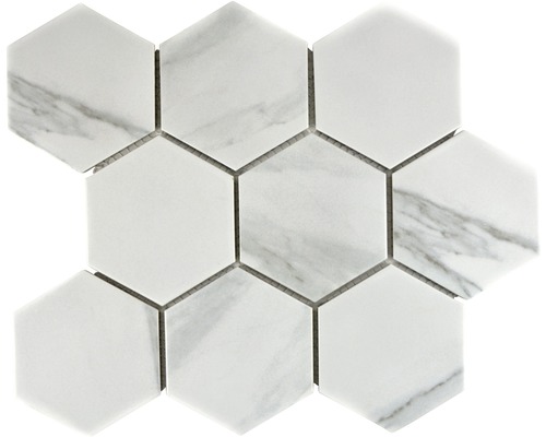Mozaic piscină ceramic CIM HX9 CR Hexagon Carrara 25,6x29,55 cm Placă mozaic hexagonală din marmură pentru pereți și podele