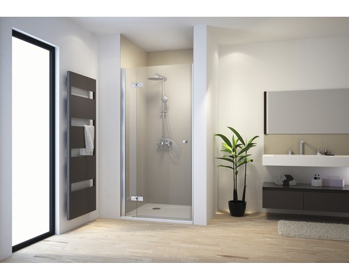 Ușă duș rotativă pentru nișă Schulte MasterClass, 80x200 cm, sticlă securizată transparentă, profil crom, stânga