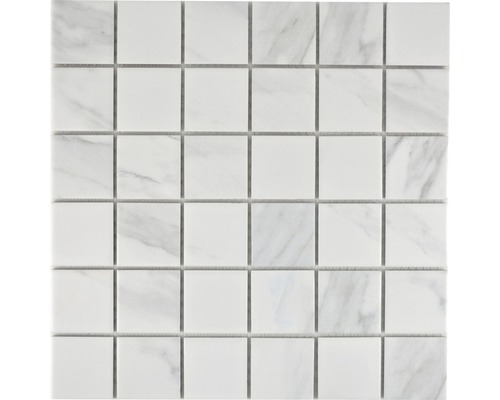 Mozaic piscină ceramic CIM Q48 CR alb 30,6x30,6 cm Placă mozaic pătrată cu aspect de marmură