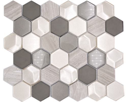 Mozaic sticlă-piatră naturală HXN 44gri 30x26 cm Placă de mozaic cu model hexagonal