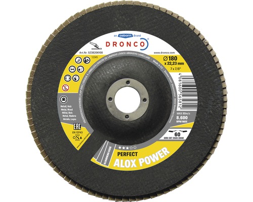 Disc lamelar pentru șlefuit Dronco Alox Power Ø180x22,23 mm, granulație 60