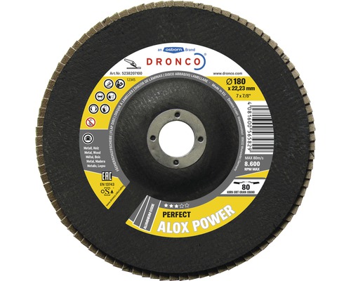Disc lamelar pentru șlefuit Dronco Alox Power Ø180x22,23 mm, granulație 80
