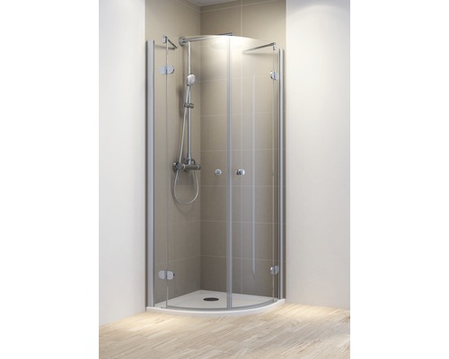 Cabină de duș semirotundă Schulte MasterClass, 80x80x200 cm, sticlă securizată transparentă, profil cromat