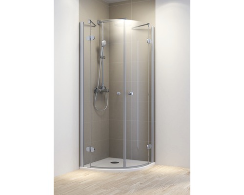 Cabină de duș semirotundă Schulte MasterClass, 90x90x200 cm, sticlă securizată transparentă, profil cromat Cabină de duș semirotundă Schulte MasterClass, 90x90x200 cm, sticlă securizată transparentă, profil cromat